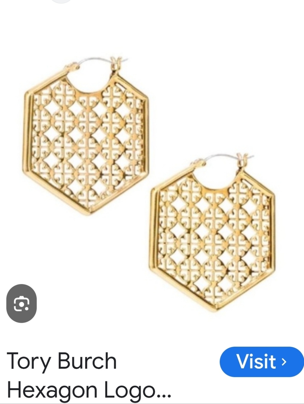 Tory Burch Gold Hexagonal Logo Cutout Hoop Earrings